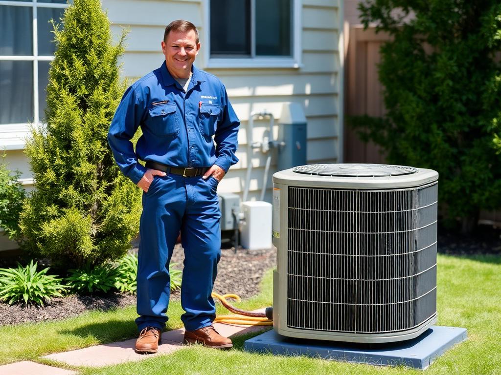 HVAC technician inspecting and cleaning a residential heating and cooling system
